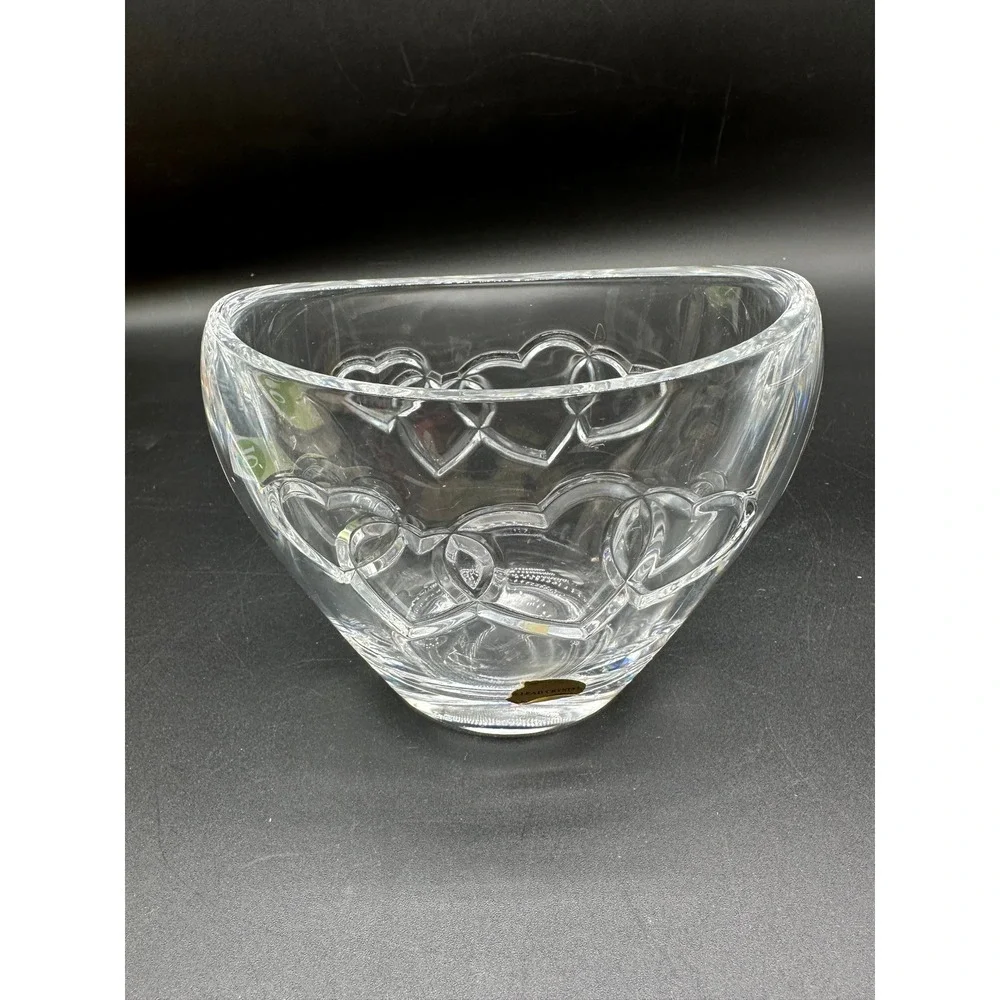 Lead Crystal Heart‎ Bowl Vintage Heavy Crystal Valentine Centerpiece Decor